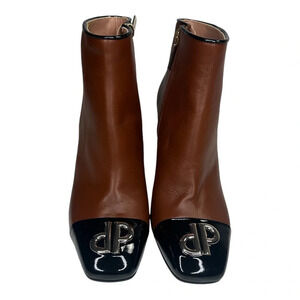Pollini Women's Brown Leather Patent Toe Heel Bootie. Sz: EU 37/US 6